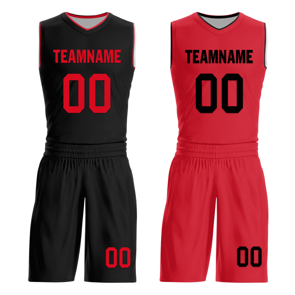 Custom Black Red Classic Style Reversible Basketball Uniform Personalized COOLMAX BBJR-D017018