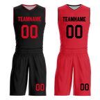 Custom Black Red Classic Style Reversible Basketball Uniform Personalized COOLMAX BBJR-D017018