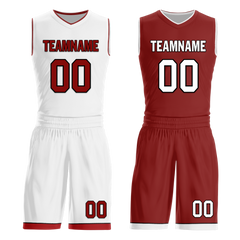 Custom White Red Classic Style Reversible Basketball Uniform Personalized Ordinary BBJR-D017017