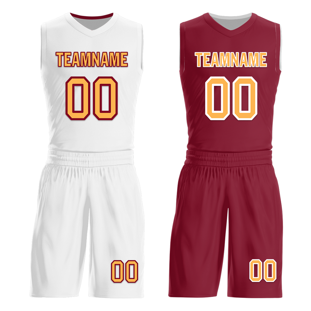 Custom White Red Classic Style Reversible Basketball Uniform Personalized COOLMAX BBJR-D017012