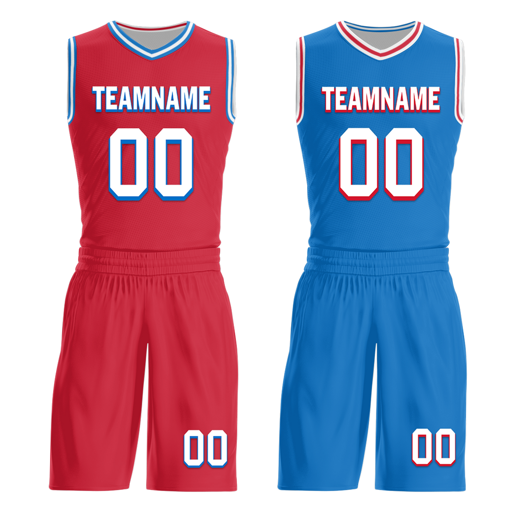 Custom Red Blue Classic Style Reversible Basketball Uniform Personalized COOLMAX BBJR-D017022