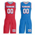Custom Red Blue Classic Style Reversible Basketball Uniform Personalized COOLMAX BBJR-D017022
