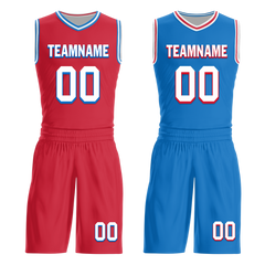 Custom Red Blue Classic Style Reversible Basketball Uniform Personalized COOLMAX BBJR-D017022