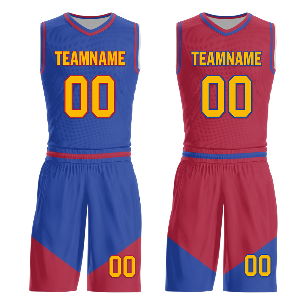 Custom Blue Red Classic Style Reversible Basketball Uniform Personalized COOLMAX BBJR-D017029