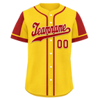 Custom Yellow Red Raglan Sleeves Personalized Authentic Baseball Jersey BSBJ01-D017203