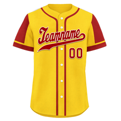 Custom Yellow Red Raglan Sleeves Personalized Authentic Baseball Jersey BSBJ01-D017203