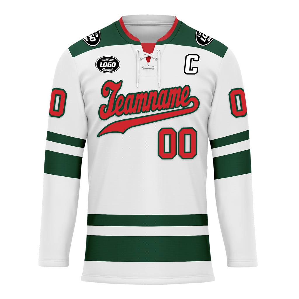 Custom White Green Personalized Hockey Jersey HCKJ01-D0a70c0