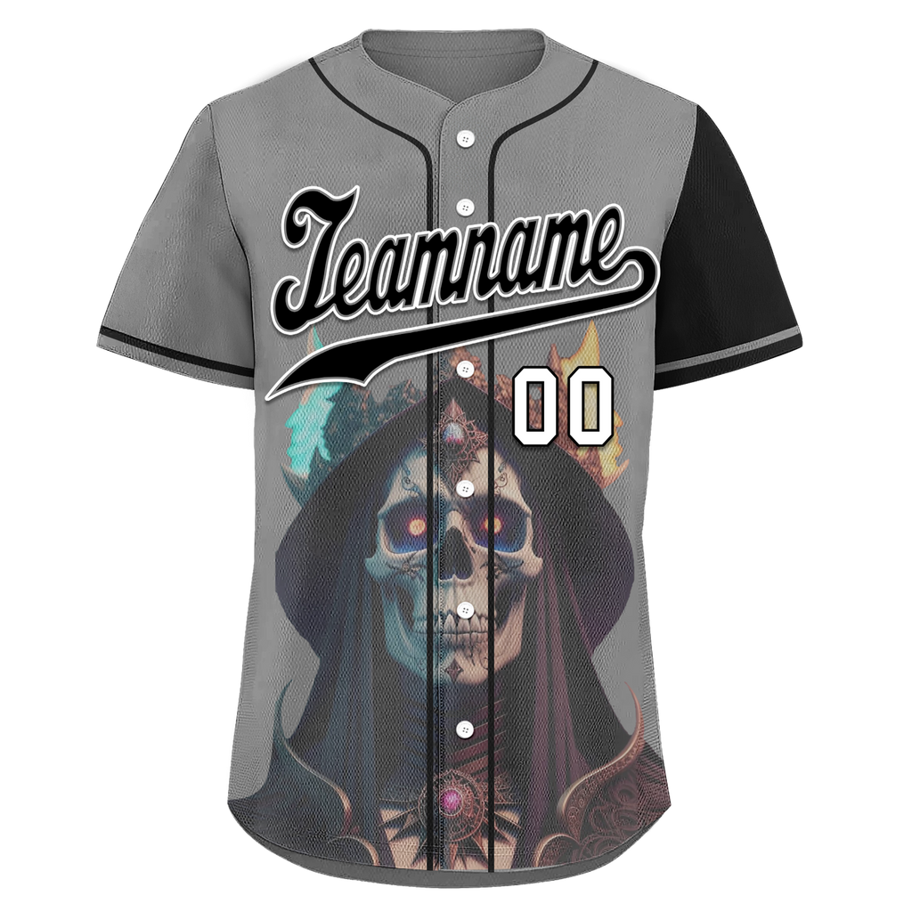 Custom Gray Black Skull Fashion Personalized Authentic Baseball Jersey BSBJ01-D017160