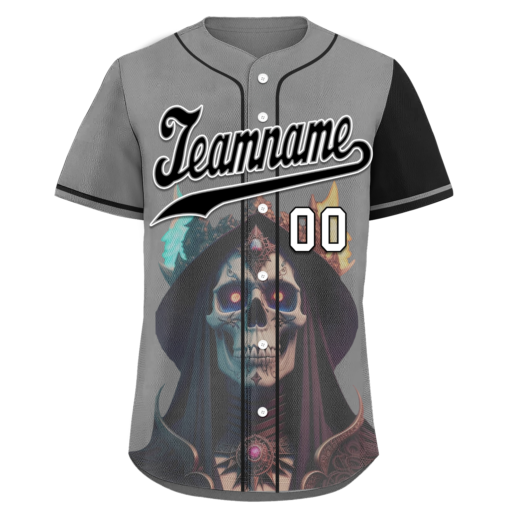 Custom Gray Black Skull Fashion Personalized Authentic Baseball Jersey BSBJ01-D017160