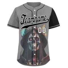 Custom Gray Black Skull Fashion Personalized Authentic Baseball Jersey BSBJ01-D017160