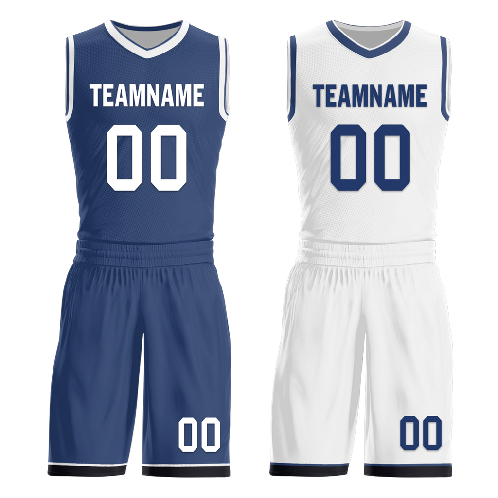 Custom Blue White Classic Style Reversible Basketball Uniform Personalized COOLMAX BBJR-D017053