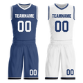 Custom Blue White Classic Style Reversible Basketball Uniform Personalized COOLMAX BBJR-D017053