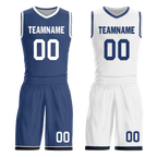 Custom Blue White Classic Style Reversible Basketball Uniform Personalized COOLMAX BBJR-D017053