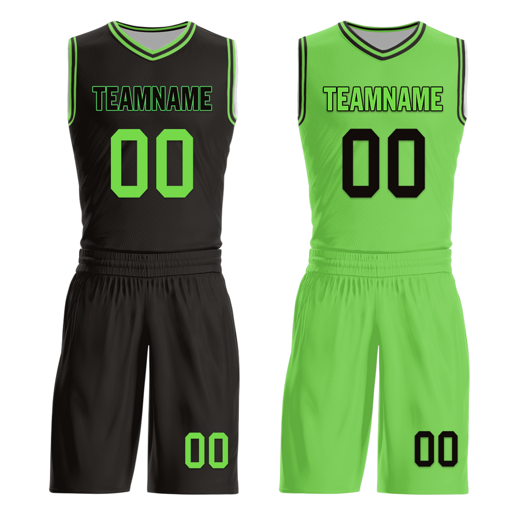 Custom Black Green Classic Style Reversible Basketball Uniform Personalized COOLMAX BBJR-D017049