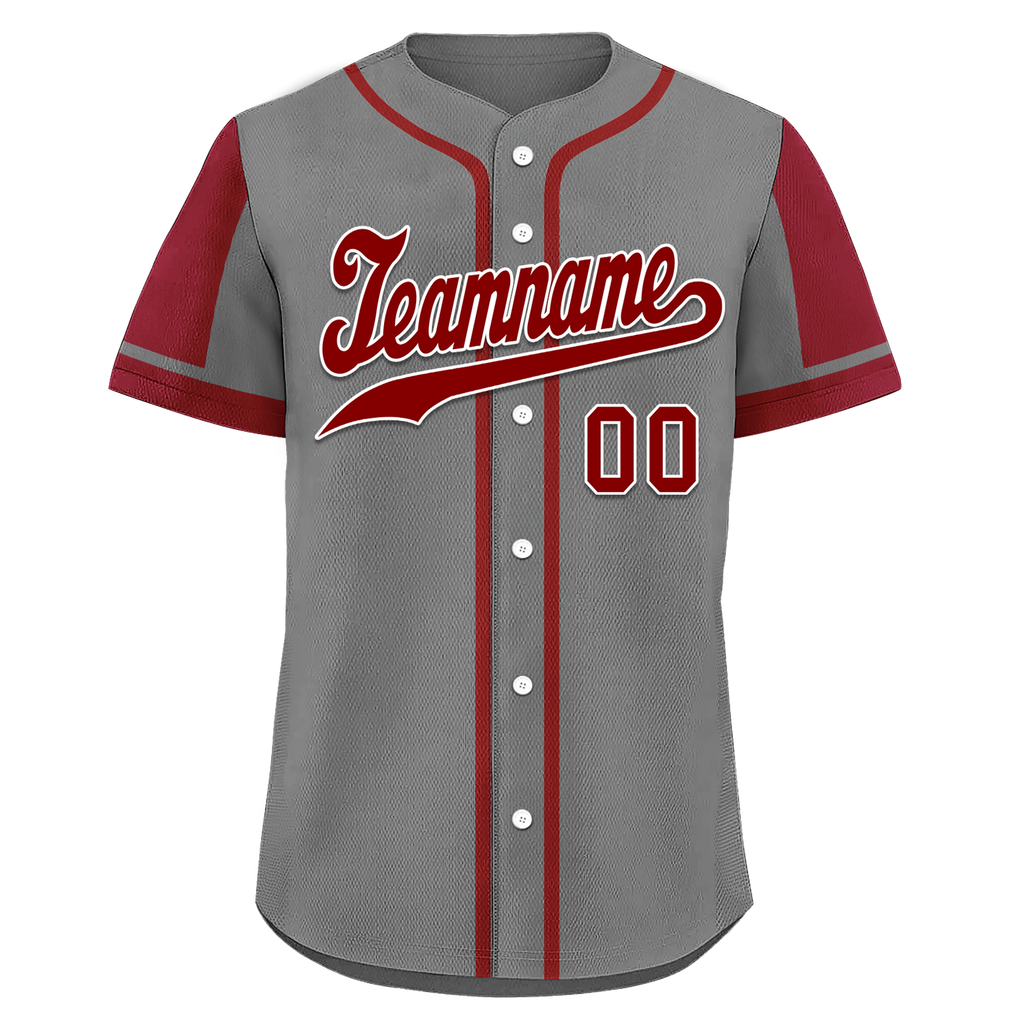 Custom Gray Red Raglan Sleeves Personalized Authentic Baseball Jersey BSBJ01-D017177