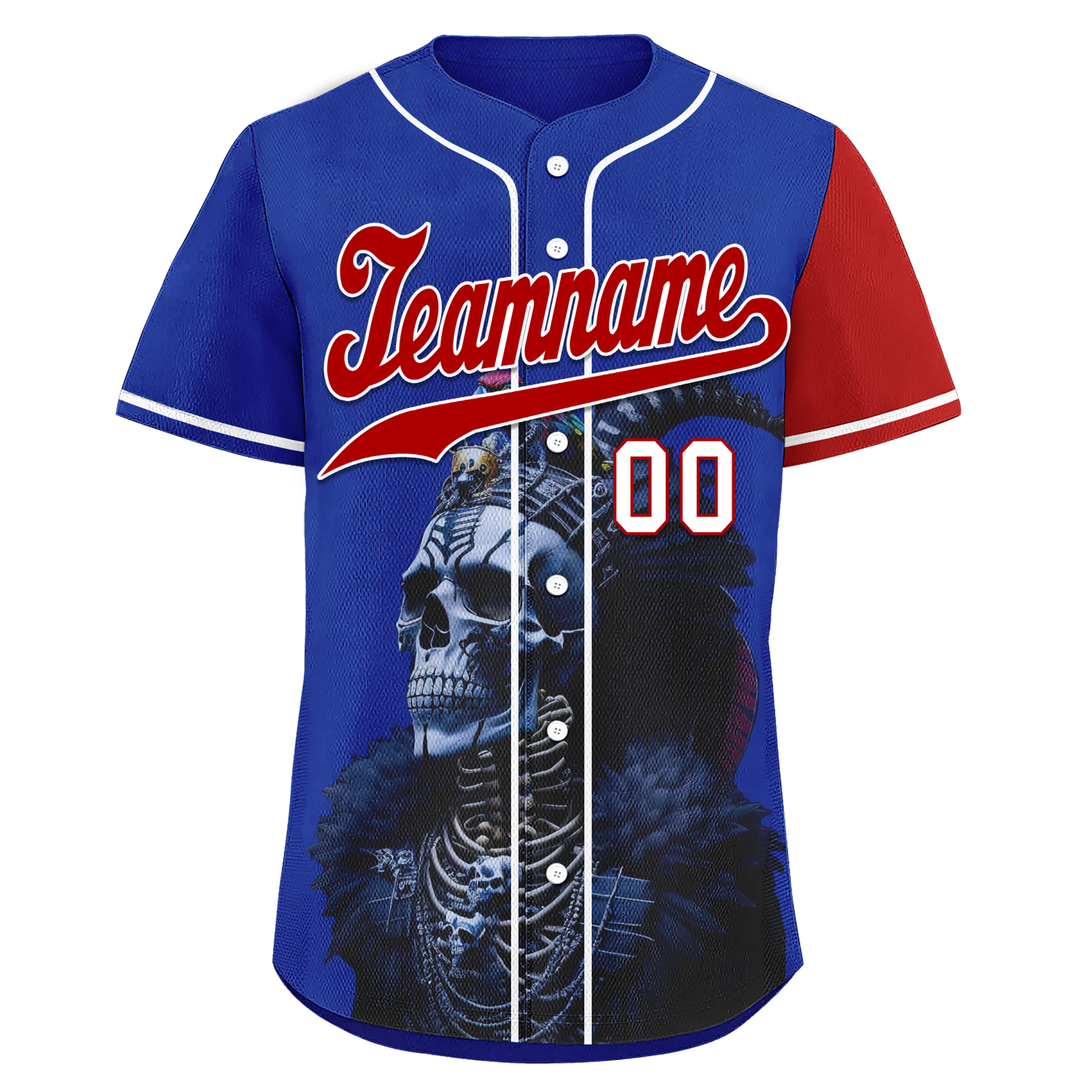 Custom Blue Red Skull Fashion Personalized Authentic Baseball Jersey BSBJ01-D017146