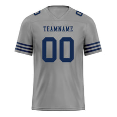 Custom Gray Blue Striped Sleeves Personalized Authentic Football Jersey FBJ02-D06033