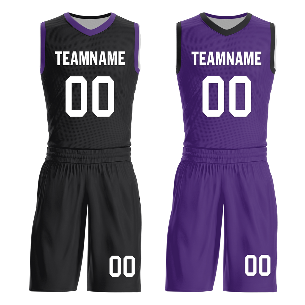 Custom Black Purple Classic Style Reversible Basketball Uniform Personalized COOLMAX BBJR-D017035