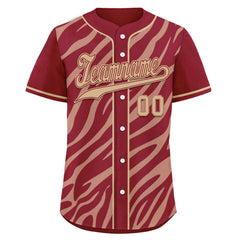 Custom Tan Burgundy Zebra Pattern Personalized Authentic Baseball Jersey BSBJ01-D020201-7