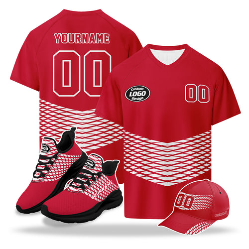 Custom 2026 World Cup Austria High Quality Soccer Stadium Version Jersey Sneakers Sports Shoes and Hat Combo Offer Personalized Team Name and Logo ZH-F027104-5