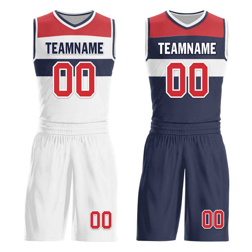 Custom White Blue Classic Style Reversible Basketball Uniform Personalized COOLMAX BBJR-D017023