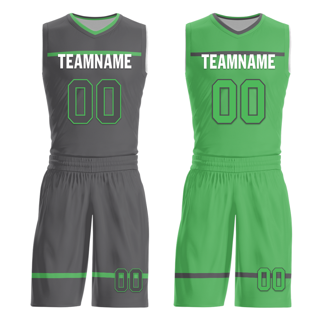 Custom Gray Green Classic Style Reversible Basketball Uniform Personalized Ordinary BBJR-D017046