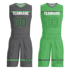 Custom Gray Green Classic Style Reversible Basketball Uniform Personalized Ordinary BBJR-D017046