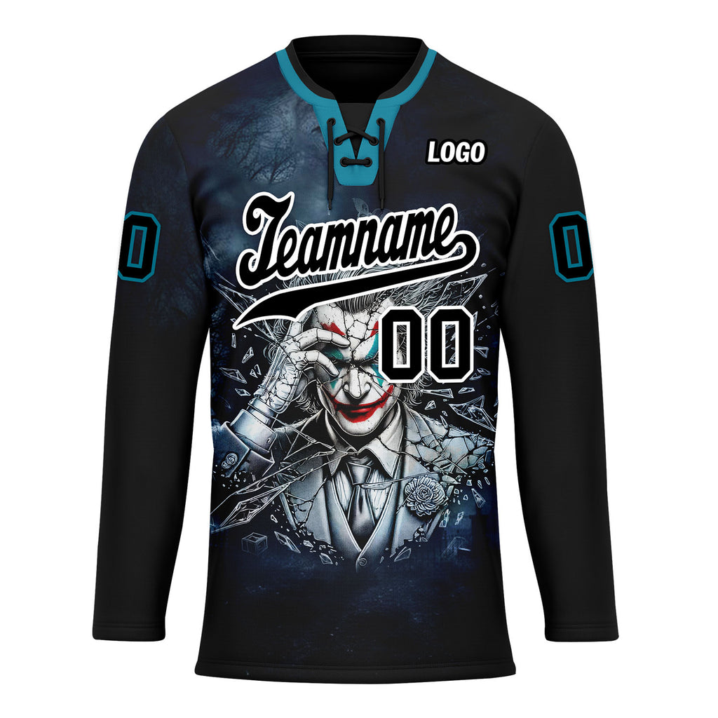 Custom Black White Teal Gothic Personalized Hockey Jersey HCKJ01-E0601-12