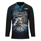 Custom Black White Teal Gothic Personalized Hockey Jersey HCKJ01-E0601-12