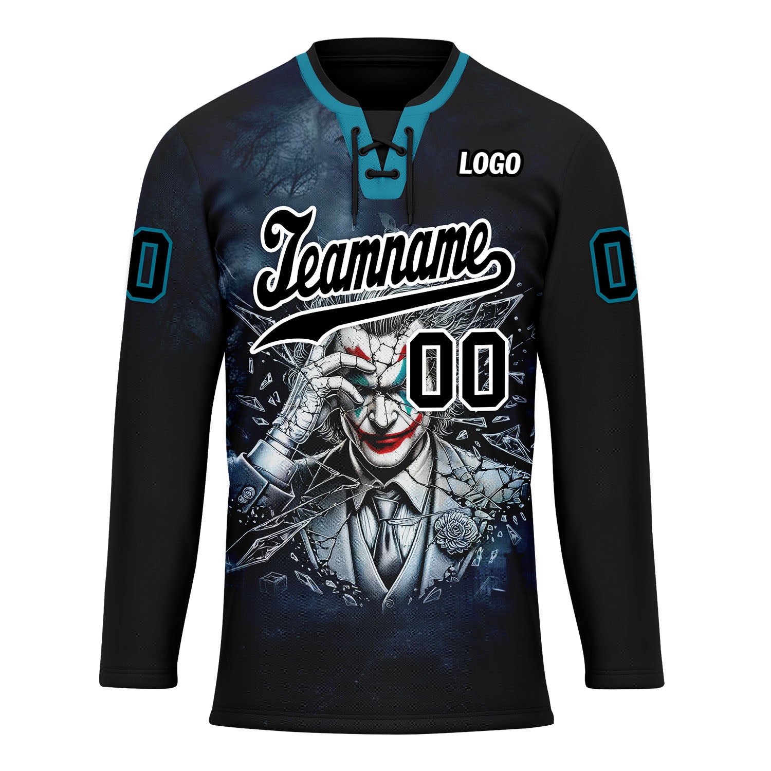 Custom Black White Teal Gothic Personalized Hockey Jersey HCKJ01-E0601-12