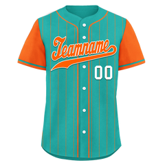 Custom Cyan Orange Stripe Fashion Personalized Authentic Baseball Jersey BSBJ01-D017233