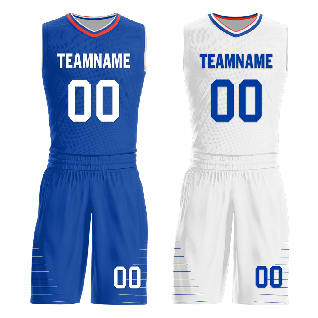 Custom Blue White Classic Style Reversible Basketball Uniform Personalized COOLMAX BBJR-D017031