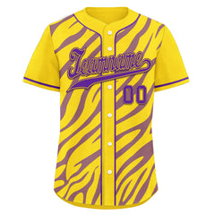 Custom Gold Purple Zebra Pattern Personalized Authentic Baseball Jersey BSBJ01-D020201-14