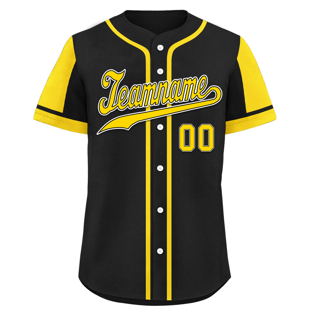 Custom Black Yellow Raglan Sleeves Personalized Authentic Baseball Jersey BSBJ01-D017171