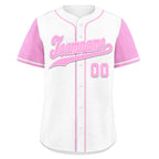 Custom White Pink Raglan Sleeves Personalized Authentic Baseball Jersey BSBJ01-D020200-15