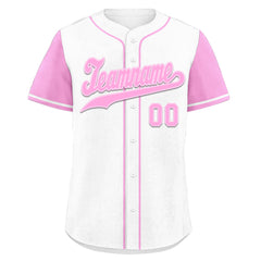 Custom White Pink Raglan Sleeves Personalized Authentic Baseball Jersey BSBJ01-D020200-15