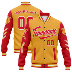 Custom Yellow Red Raglan Sleeves Jacket Bomber Full-Snap Varsity Letterman Personalized Jacket FZ005-D023002-6