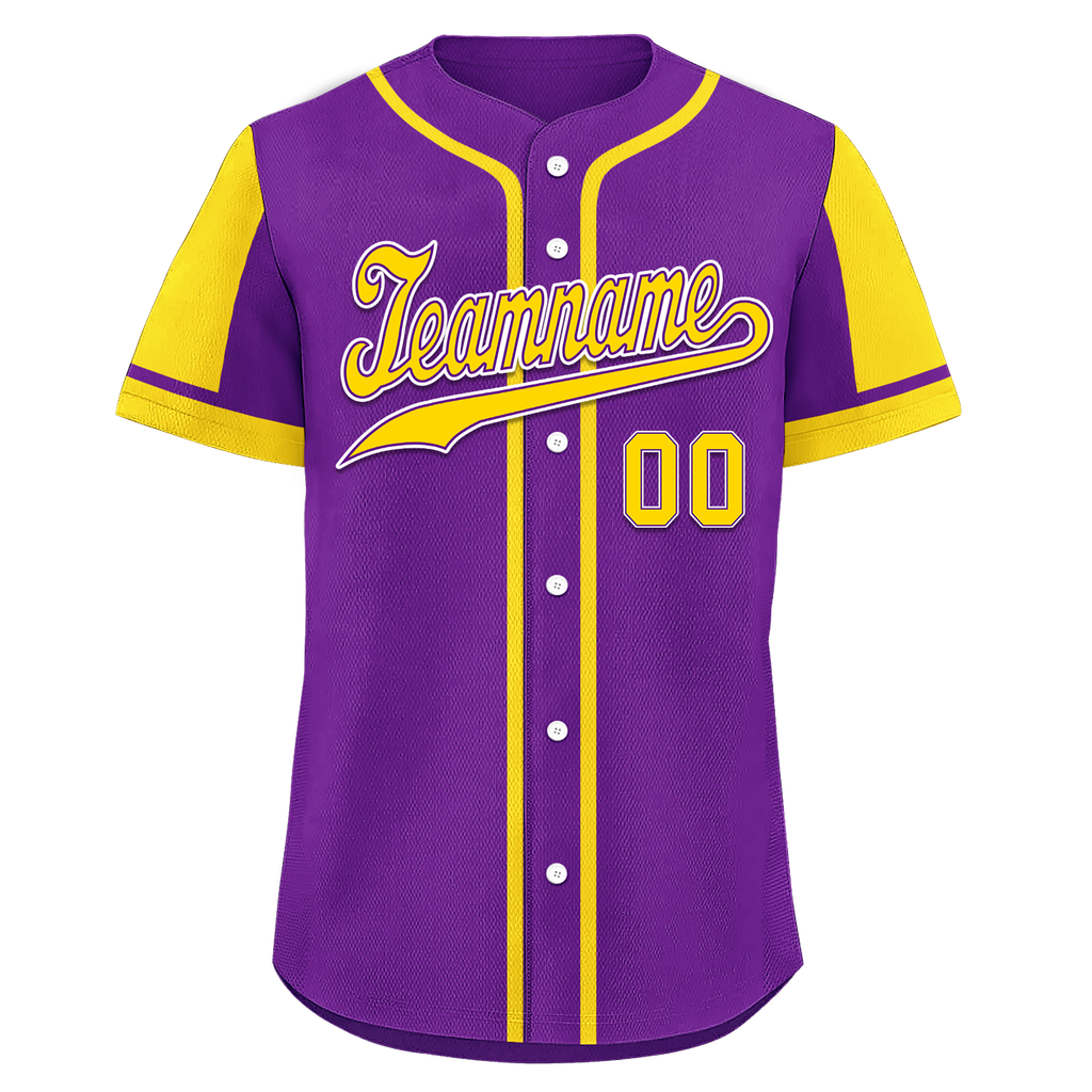 Custom Purple Yellow Raglan Sleeves Personalized Authentic Baseball Jersey BSBJ01-D017172