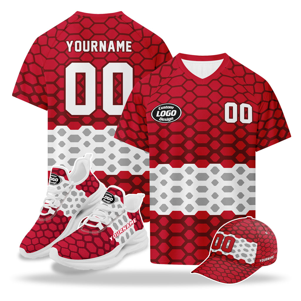 Custom 2026 World Cup Austria High Quality Soccer Stadium Version Jersey Sneakers Sports Shoes and Hat Combo Offer Personalized Team Name and Logo ZH-F027104-6
