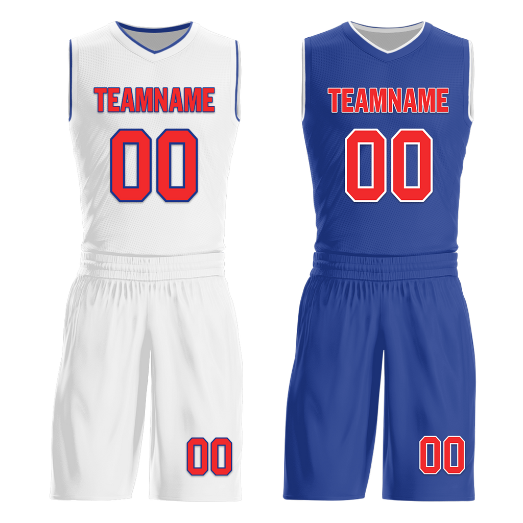 Custom White Blue Classic Style Reversible Basketball Uniform Personalized COOLMAX BBJR-D017020