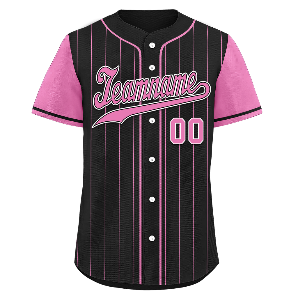 Custom Black Pink Stripe Fashion Personalized Authentic Baseball Jersey BSBJ01-D017226