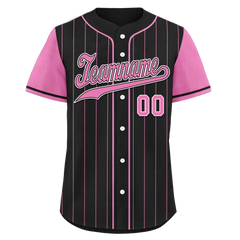 Custom Black Pink Stripe Fashion Personalized Authentic Baseball Jersey BSBJ01-D017226