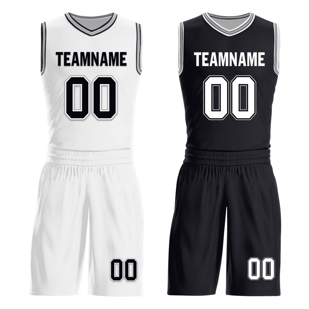 Custom White Black Classic Style Reversible Basketball Uniform Personalized COOLMAX BBJR-D017051