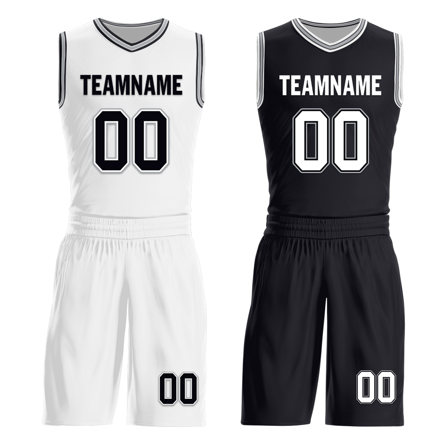 Custom White Black Classic Style Reversible Basketball Uniform Personalized COOLMAX BBJR-D017051