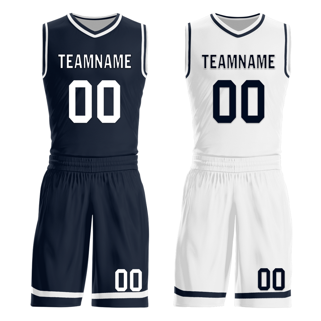 Custom Blue White Classic Style Reversible Basketball Uniform Personalized COOLMAX BBJR-D017056