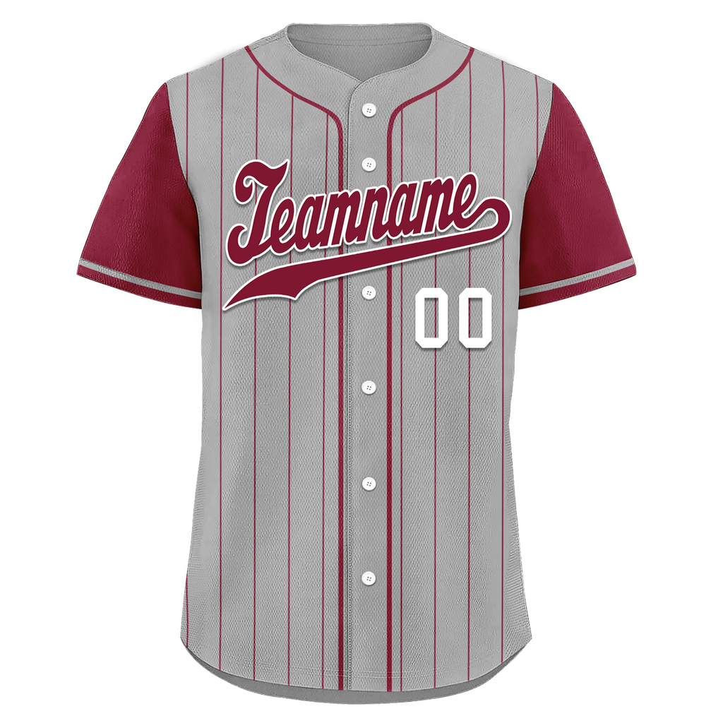 Custom Gray Red Stripe Embroidered Baseball Jersey