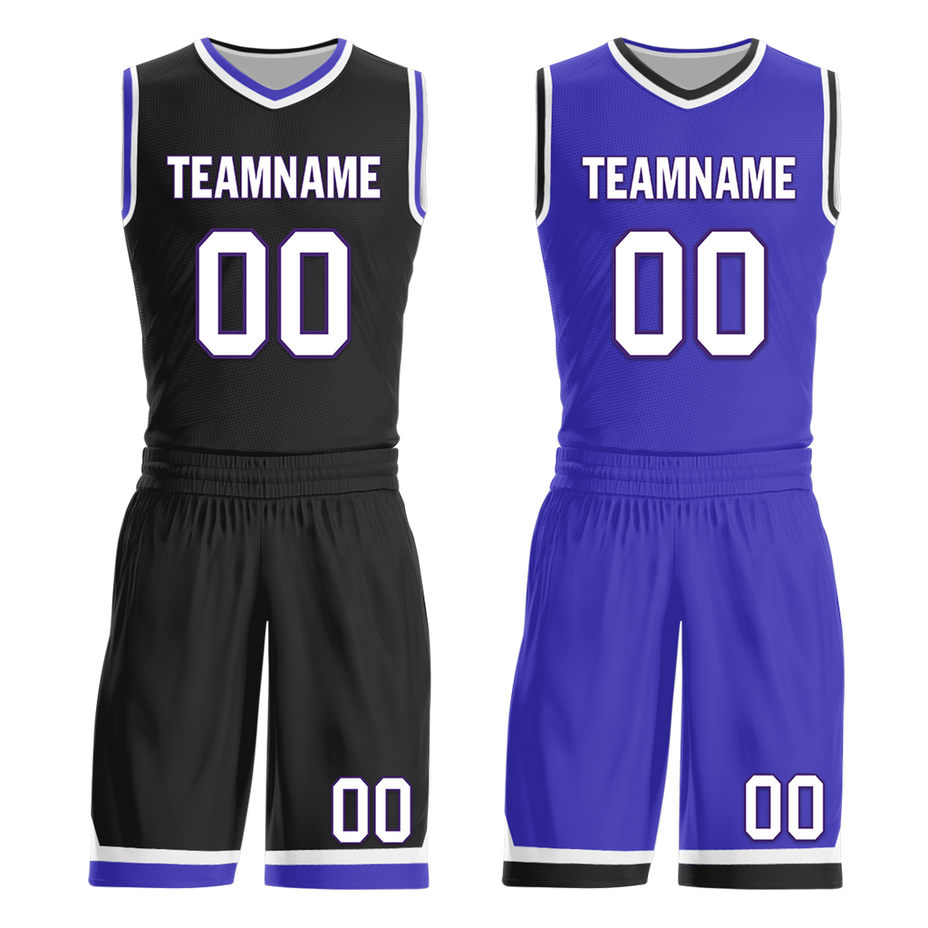 Custom Black Blue Classic Style Reversible Basketball Uniform Personalized COOLMAX BBJR-D017036