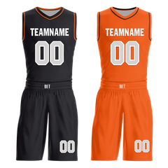 Custom Black Orange Classic Style Reversible Basketball Uniform Personalized COOLMAX BBJR-D017019