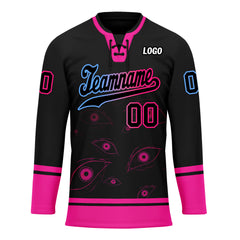 Custom Black Pink Light blue Gothic Personalized Hockey Jersey HCKJ01-E0601-05