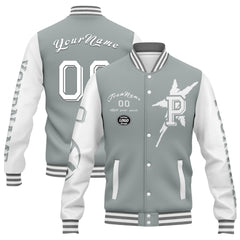 Custom Gray White Pittsburgh Jacket Bomber Full-Snap Varsity Letterman Personalized Jacket FZ005SX-D020290-30